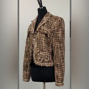 Allen by Allen Schwartz Brown and Beige Cropped Plaid Blazer W Faux snakeskin